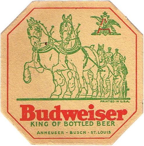 1938 Budweiser Beer 4Â¼ inch coaster AB-1194 Saint Louis, Missouri