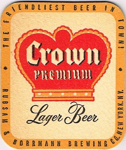 1950 Crown Premium Lager Beer 4Â¼ inch coaster NY-R&H-20 Stapleton, New York