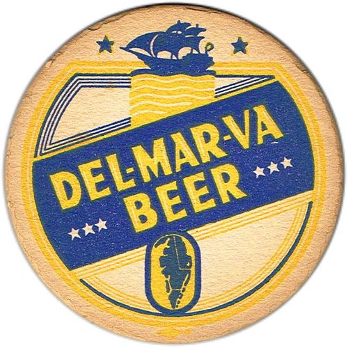 1938 Del-Mar-Va Beer 4Â¼ inch coaster DE-DELM-1 Wilmington, Delaware
