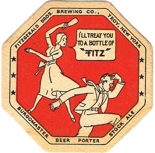 1940 Fitzgerald's Ale/Beer Octagon 4Â¼ inch coaster NY-FITZ-12 Troy, New York