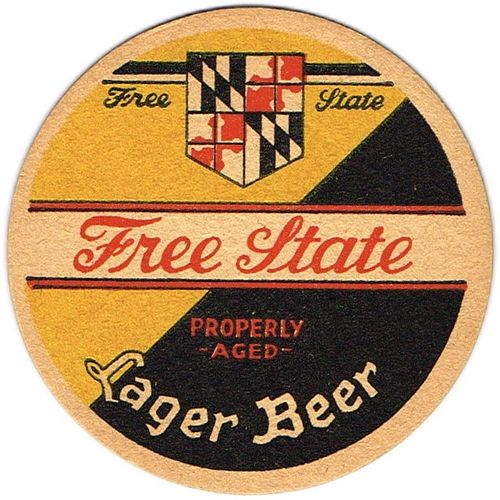 1945 Free State Lager 4Â¼ inch coaster MD-FRES-4 Baltimore, Maryland