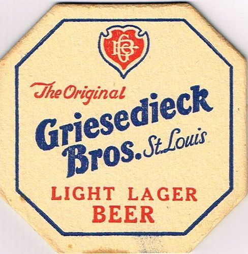1949 Griesedieck Bros. Light Lager Beer Octagon 4 inch Octagon Coaster MO-GRI-6 Saint Louis, Missouri