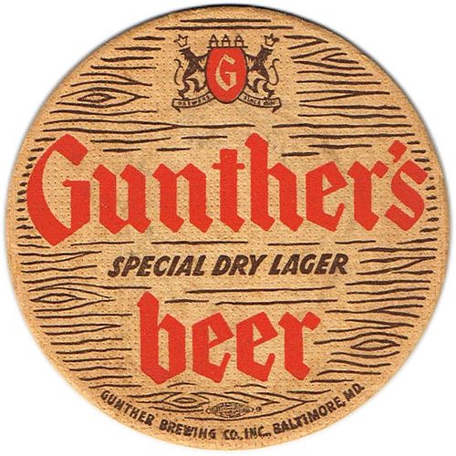 1945 Gunther's Special Dry Lager Beer MD-GUN-10 Baltimore, Maryland