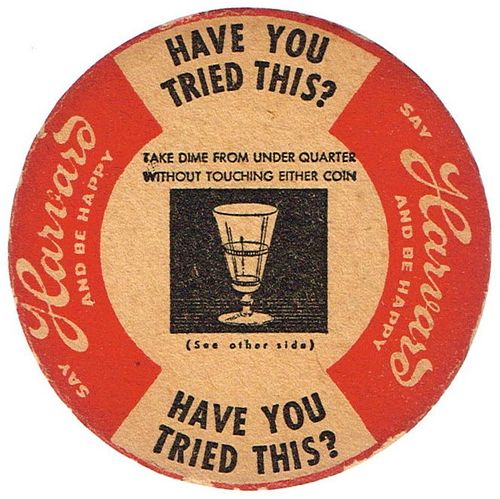 1937 Harvard Ale/Beer 4Â¼ inch coaster MA-HARV-28 Lowell, Massachusetts