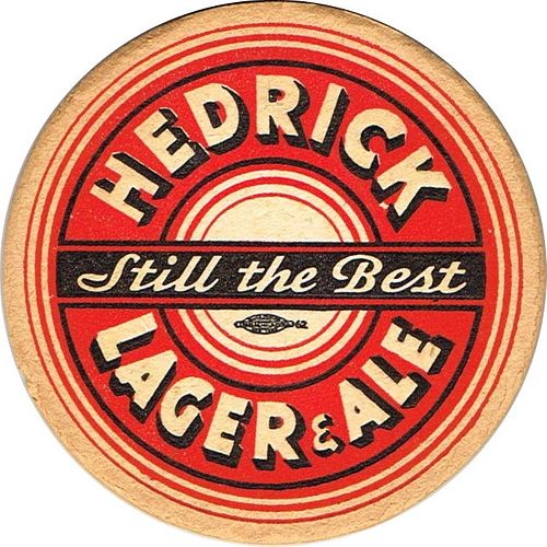 1940 Hedrick Beer/Ale 4Â¼ inch coaster NY-HED-8 Albany, New York
