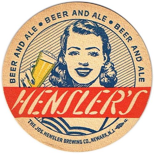1952 Hensler's Beer & Ale 4Â¼ inch coaster NJ-HEN-4 Newark, New Jersey