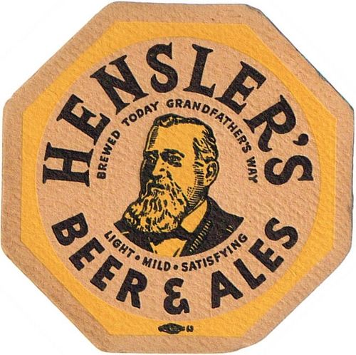 1945 Hensler's Beer & Ale Octagon 4Â¼ inch coaster NJ-HEN-3 Newark, New Jersey