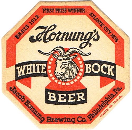 1935 Hornung's White Bock Beer/Londonderry Ale Octagon 4Â¼ inch coaster PA-HORN-6 Philadelphia, Pennsylvania