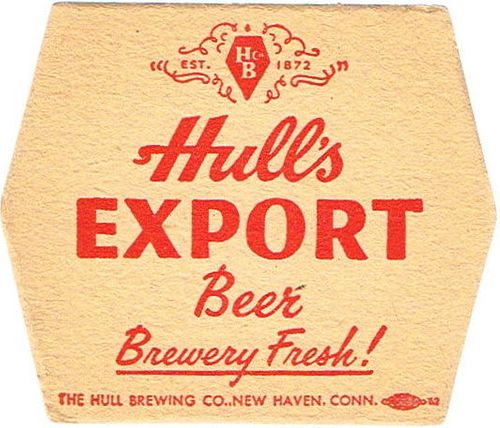 1962 Hull's Export Beer 3Â¾ inch coaster CT-HUL-8 New Haven, Connecticut