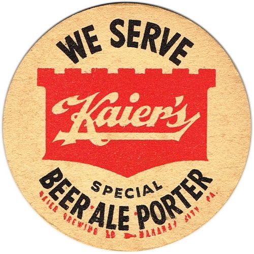 1959 Kaier's Beer/Ale/Porter PA-KAIER-6 Mahanoy City, Pennsylvania
