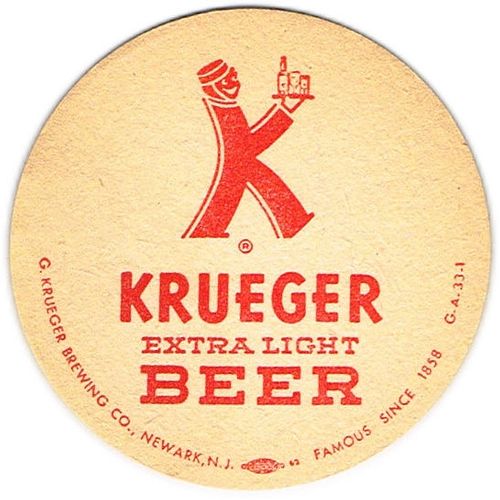 1958 Krueger Extra Light Beer NJ-KRU-74 Newark, New Jersey