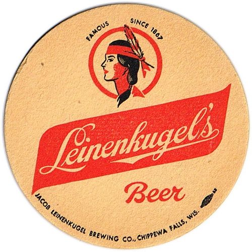 1964 Lienenkugel's Beer 4Â¼ inch coaster WI-LEIN-4 Chippewa Falls, Wisconsin