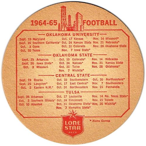 1964 Lone Star Beer 1964 Football Schedule 4Â¼ inch coaster TX-LON-5 San Antonio, Texas