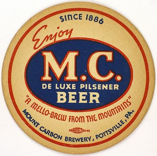1942 M.C. De Luxe Pilsener Beer PA-MTCB-008 Pottsville, Pennsylvania