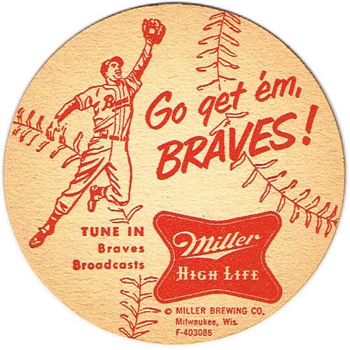 1954 Miller High Life Beer 3Â½ inch coaster WI-MIL-21 Milwaukee, Wisconsin