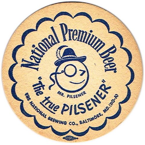 1940 National Premium Beer 3Â½ inch coaster MD-NATMD-11 Baltimore, Maryland