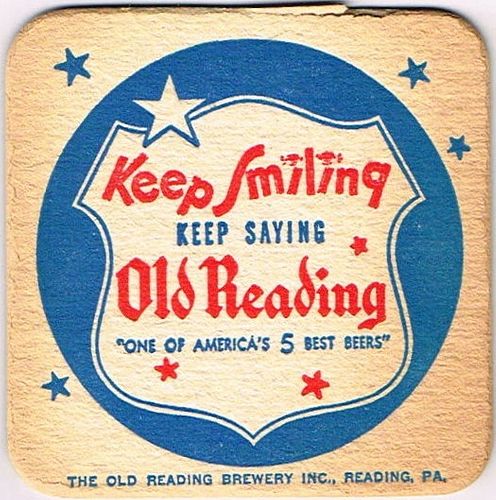 1941 Old Reading Beer 3Â¾ inch coaster PA-READ-31A Reading, Pennsylvania