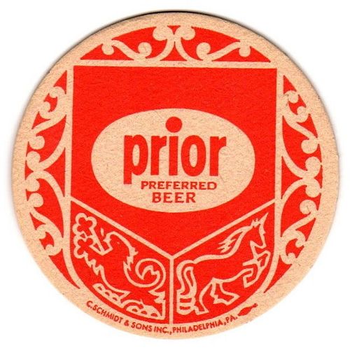 1955 Prior Preferred Beer 4Â¼ inch coaster PA-SCHM-35 Norristown, Pennsylvania