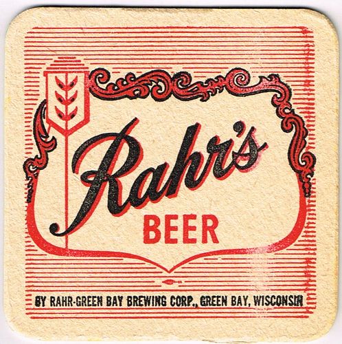1958 Rahr's Beer 3Â¾ inch coaster WI-RAHRG-5 Green Bay, Wisconsin