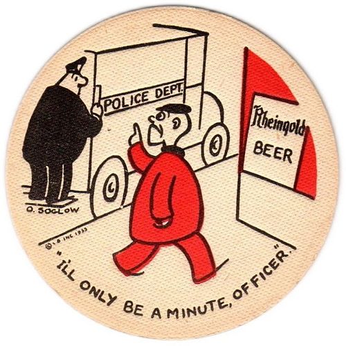 1934 Rheingold Beer 4Â¼ inch coaster NY-LIEB-8A New York (Brooklyn), New York