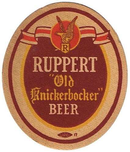 1946 Ruppert Old Knickerbocker Beer 4Â¼ inch coaster NY-RUP-2 New York, New York