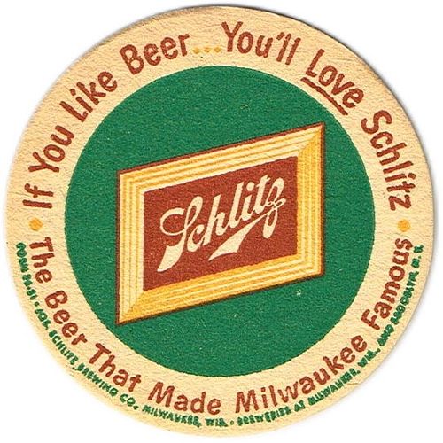1954 Schlitz Beer WI-SCH-132 Milwaukee, Wisconsin