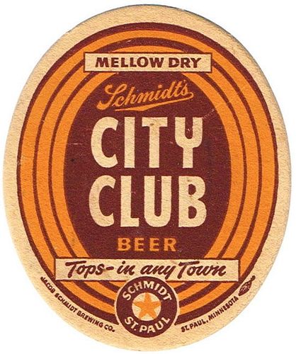 1952 Schmidt City Club Beer MN-SCH-8 Saint Paul, Minnesota