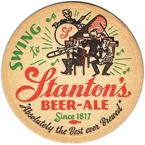 1938 Stanton's Ale-Beer 4Â¼ inch coaster NY-STN-28 Troy, New York
