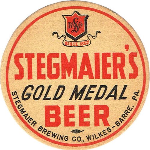 1937 Stegmaier's Gold Medal Beer 4Â¼ inch coaster PA-STEG-2 Wilkes-Barre, Pennsylvania