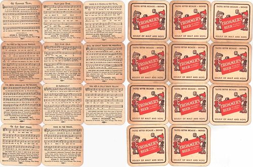 1945 Trommers Beer "Sing-a-Long" set of Eleven 3Â¾ inch coaster NY-TMR-109 to 119 Brooklyn, New York