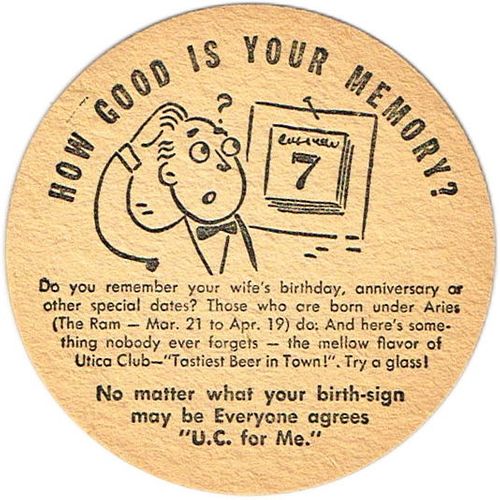 1949 Utica Club Beer - Ale, tap tap NY-WEB-53B Utica, New York