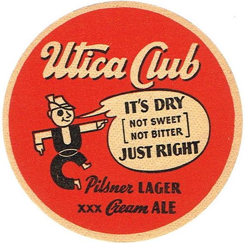 1945 Utica Club Beer/Ale 4Â¼ inch coaster NY-WEB-64 Utica, New York