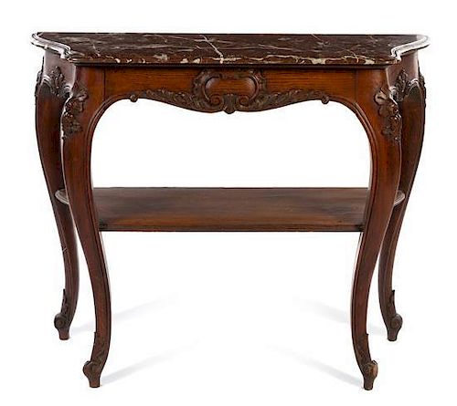 * A French Provincial Oak Console Table Height 39 1/2 x width 49 x depth 18 1/4 inches.