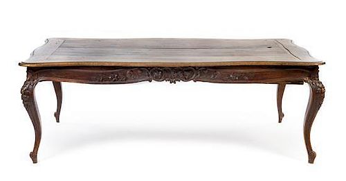 * A Louis XV Provincial Style Walnut Library Table Height 28 3/4 x width 82 1/4 x depth 52 1/4 inches.
