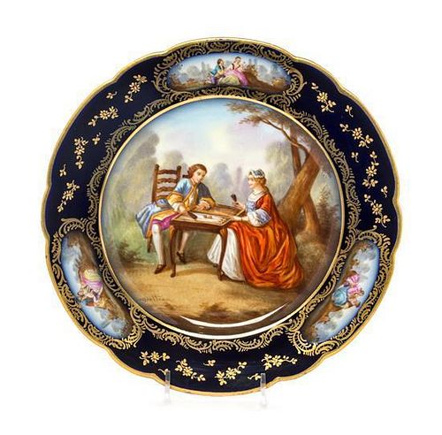 A Sevres Style Porcelain Cabinet Plate Width 9 1/2 inches.
