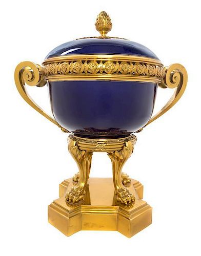 A Sevres Gilt Bronze Mounted Cache Pot Width over handles 17 1/4 inches.