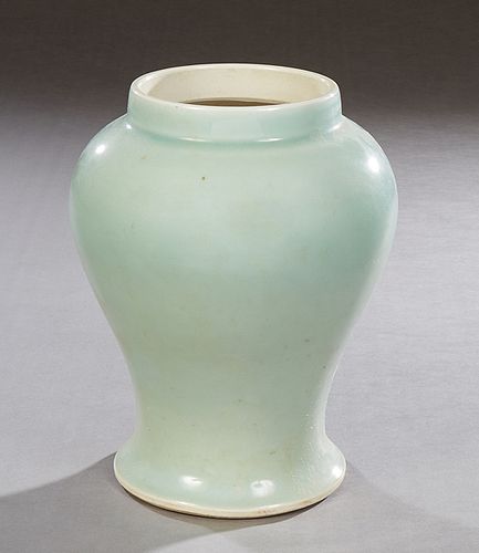 Chinese Celadon Porcelain Baluster Vase, 220th c., drilled for mounting as a lamp, H.- 10 1/4 in., Dia.- 8 in.
