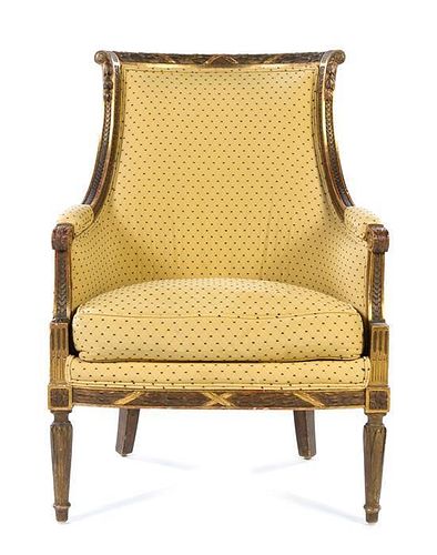 * A Directoire Style Painted and Parcel Gilt Bergere Height 41 inches.