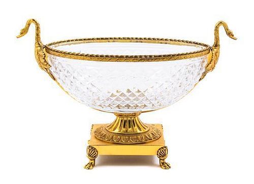 An Empire Style Gilt Bronze Mounted Cut Glass Bowl Height 11 x width 16 1/2 inches.