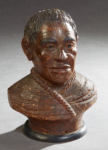 Maori Carved Amber Bust (Kauri Gum), 19th c., H.- 9 1/4 in.