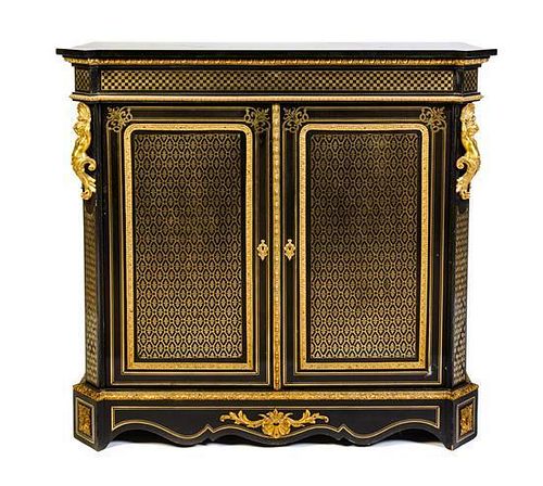 A Napoleon III Gilt Bronze Mounted Brass Inlaid Meuble d'Appui Height 45 3/4 x width 49 3/4 x depth 20 inches.