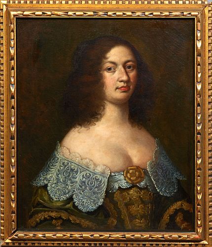 Continental School, "Portrait of a Lady," 18th c., oil on canvas, unsigned, canvas stenciled, "JB Stuart and Son, Chapel Hill, N.C." en verso, present