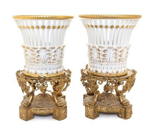 A Pair of French Gilt Bronze Stands Height of stands 6 inches.