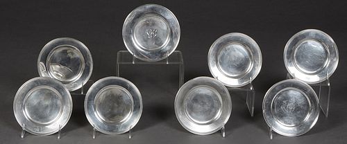 Group of Eight Sterling Bread Plates, 20th c., consisting of six by International, # H418; one by Gorham, #A5750; and a Prophets of Persia Krewe favor