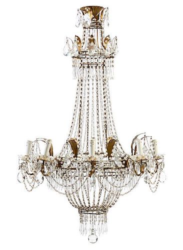 A French Gilt Metal and Glass Eight-Light Chandelier Height 48 inches.