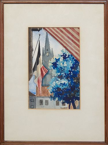 Alvyk Boyd Cruise (1909-1988, Louisiana/Mississippi), "View of a Church," 20th c., watercolor on paper, signed lower right, presented in a wood frame,