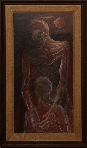 Noel Rockmore (1928-1995, New Orleans), "Parent and Child," 1965, acrylic on board, signed upper right, with E. L. Borenstein Collection paperwork att