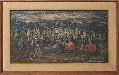 Noel Rockmore (1928-1995, New Orleans), "Coney Island," 1964, acrylic on masonite, signed, dated and titled lower right, with E. L. Borenstein Collect
