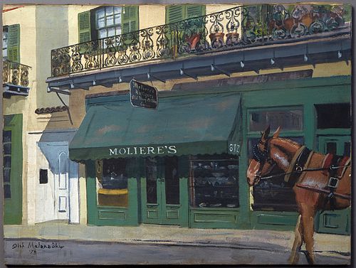 Dick Malanoski (New Orleans), "Moliere's Antique Shop," 1979, oil on canvas, signed and dated lower left, unframed, H.- 18 in., W.- 24 in. Provenance: