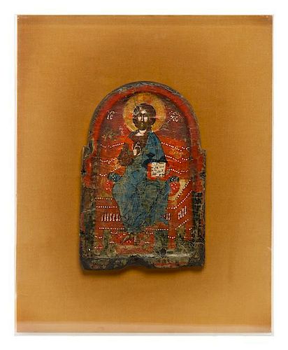 A Greek Painted Icon Panel height 10 3/4 x width 7 3/8 inches.